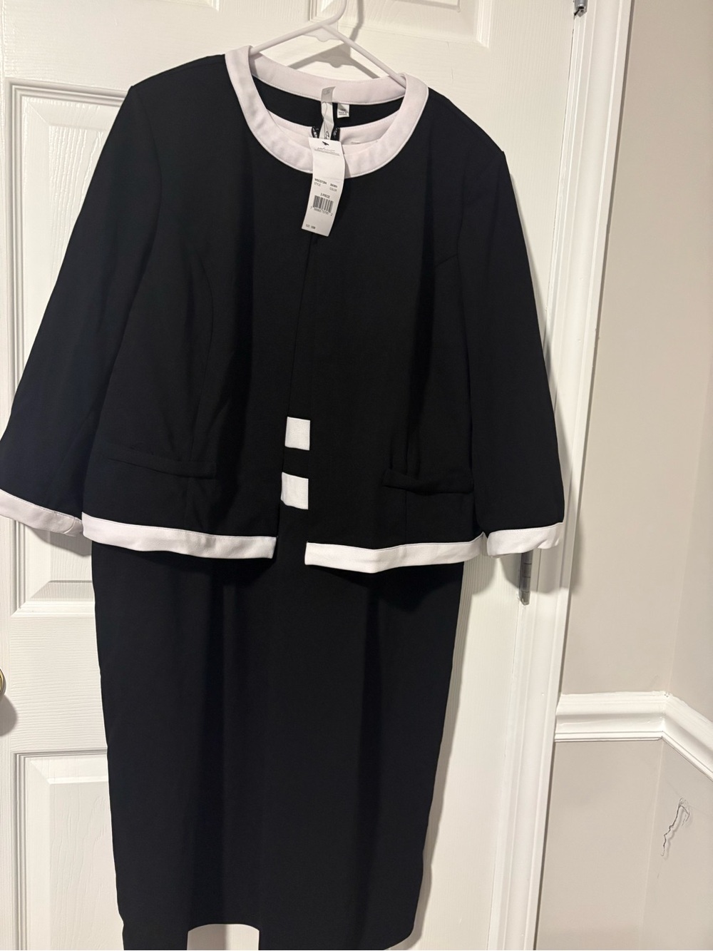 NY Collection Black Midi Dress with White Trim Jacket Set